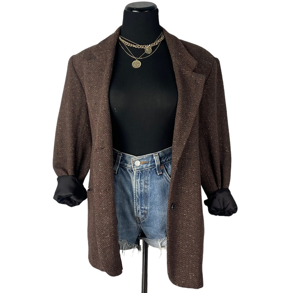 Sold🥀 Vintage Dark Academia Herringbone Blazer Oversized Dark Chocolate Size 14